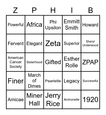 ZETA BINGO Card