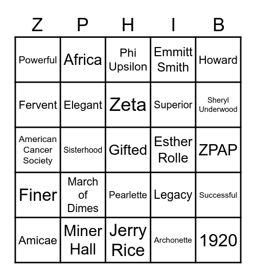 ZETA BINGO Card