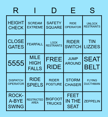 Kentucky Kingdom Rides Department Bingo Card