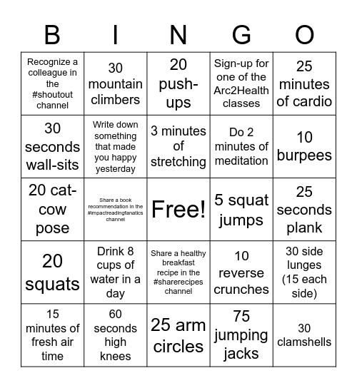 TrustArc Wellness BINGO- Monday Bingo Card