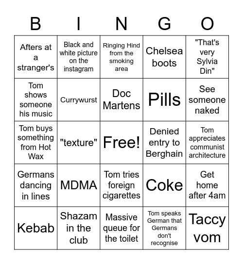 Tom in Berlin Bingo Card