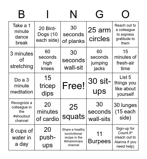 TrustArc Wellness BINGO- Tuesday Bingo Card