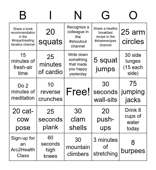 TrustArc Wellness Bingo Monday Bingo Card