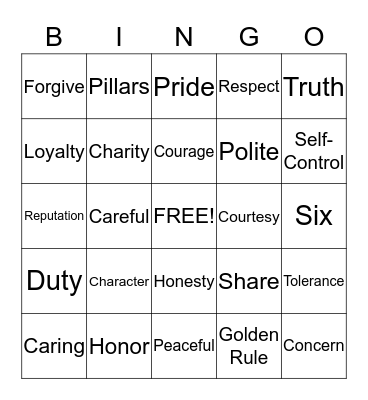 A Person Of Character... Bingo Card