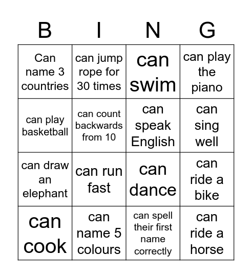 Ability Bingo Card