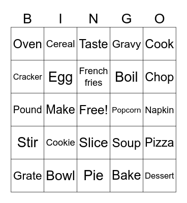 Lesson 8: Food cont. Bingo Card
