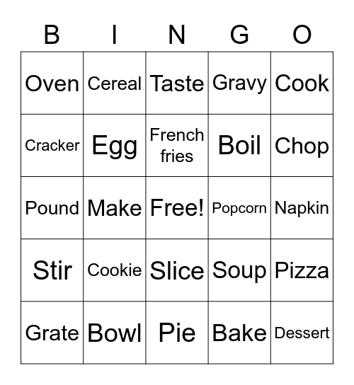 Lesson 8: Food cont. Bingo Card