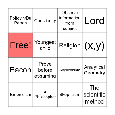 Bacon and Descartes Bingo Card