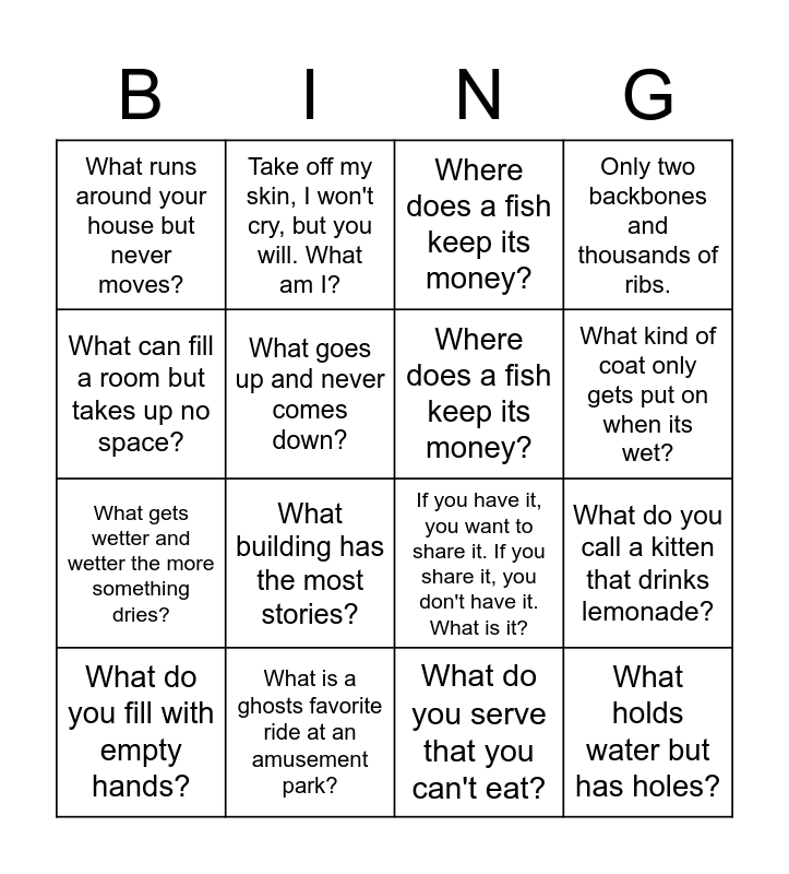 Riddle Bingo Card
