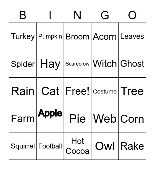 Fall Bingo Card