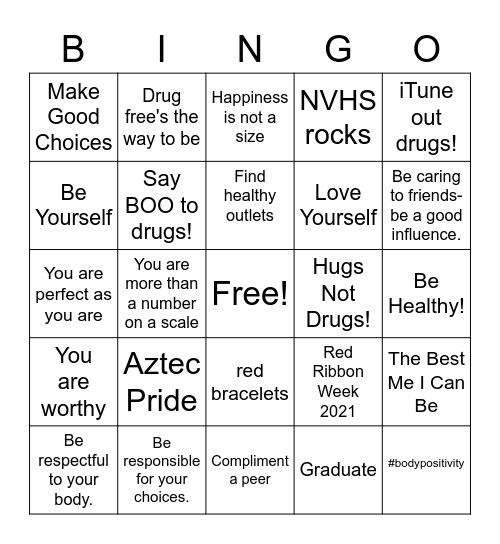 Red Ribbon Week Bingo Card