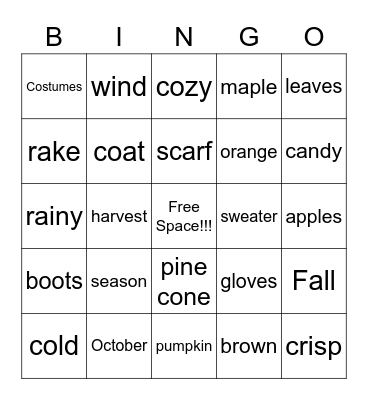 Fall Festival Bingo Card