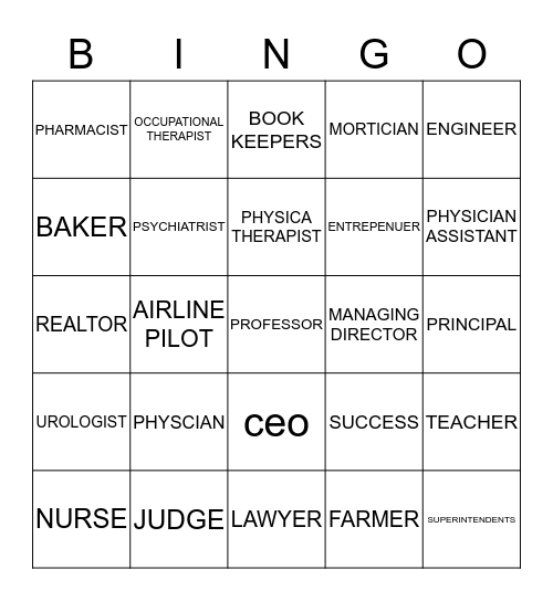 CAREERS Bingo Card