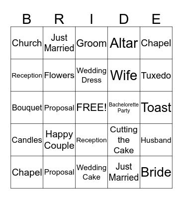 BRIDAL SHOWER BINGO Card