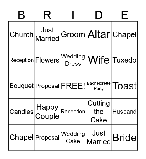 BRIDAL SHOWER BINGO Card