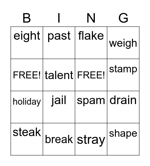 Spelling Words Bingo Card