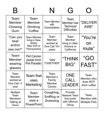 Provider Network Bingo Card