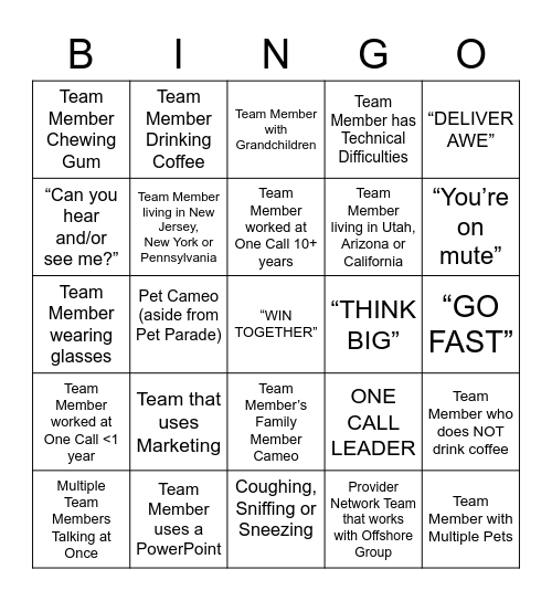 Provider Network Bingo Card