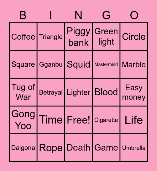 #FASquidGamesAndChill2021 Bingo Card