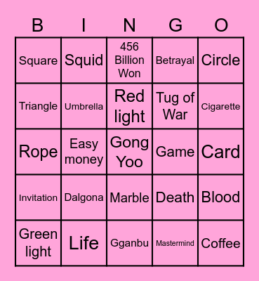 #FASquidGamesAndChill2021 Bingo Card