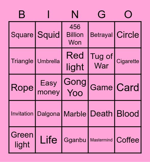 #FASquidGamesAndChill2021 Bingo Card