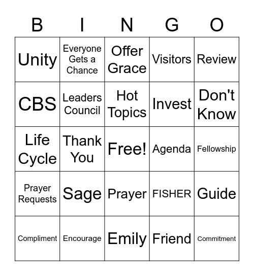 Core Leader Bingo Card