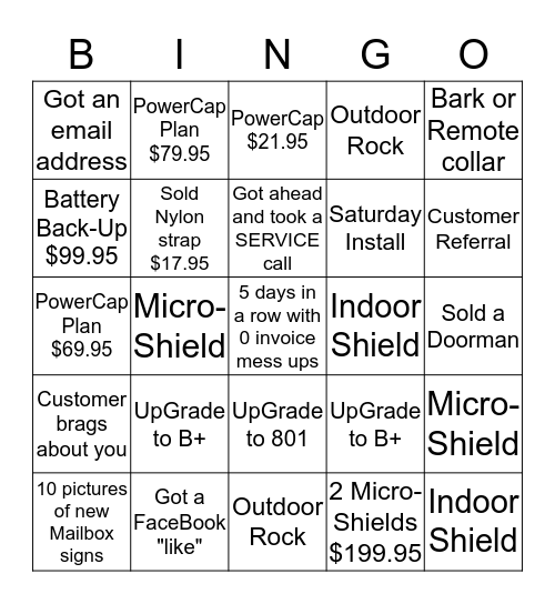 Fence Bingo Card