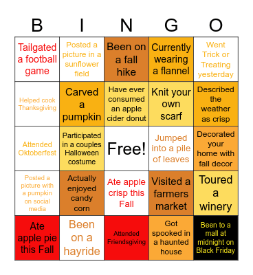 Fall Fair Bingo Card