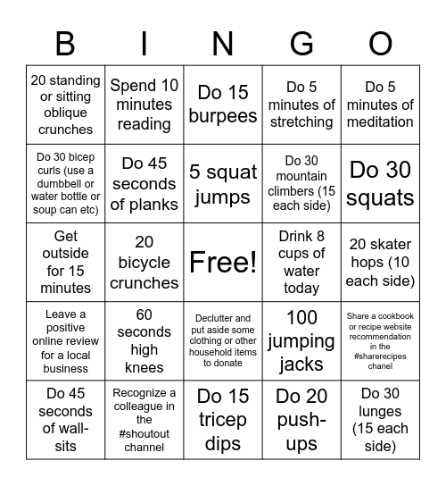 TrustArc Wellness BINGO Thursday Bingo Card