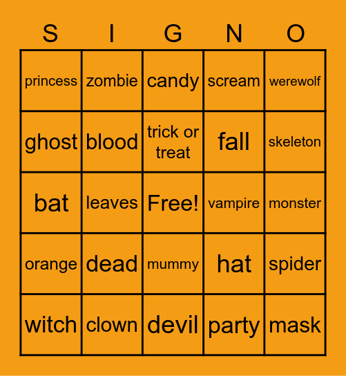 Halloween signo Bingo Card