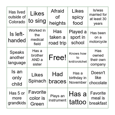 Ice Breaker BINGO Card