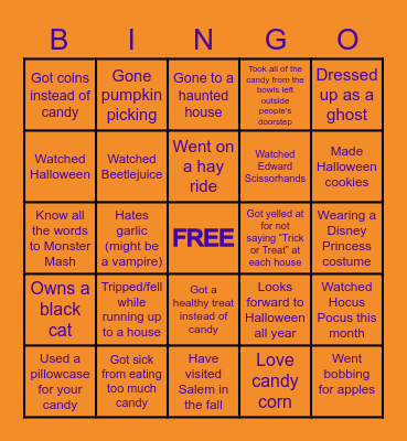 Halloween Happy Hour Bingo Card