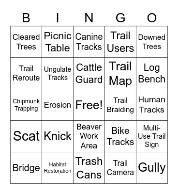Outdoor Recreation & Tourism Hike Bingo Card