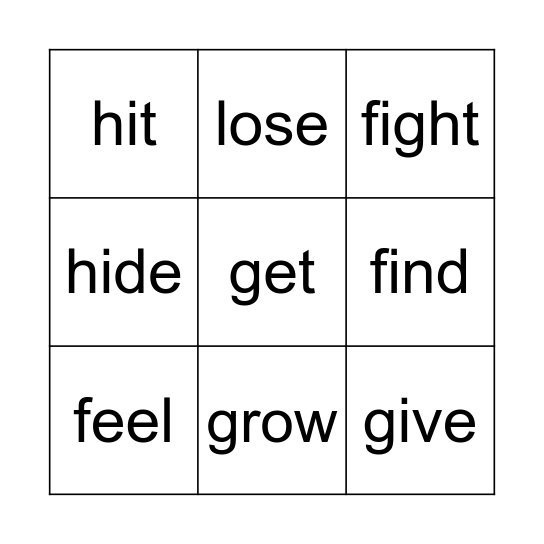 Irregular verbs Bingo Card