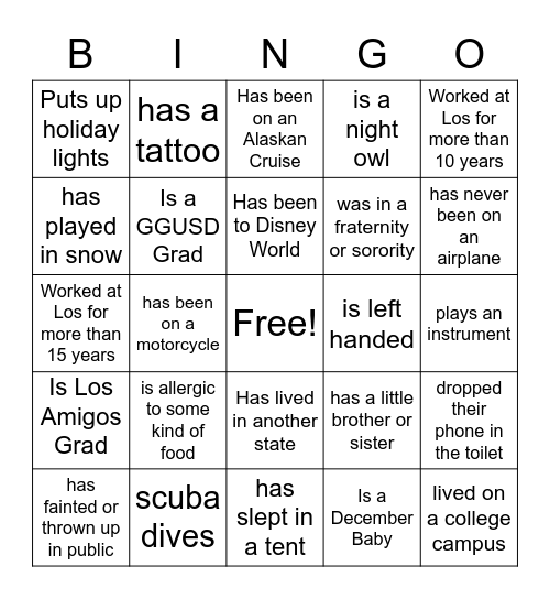 Lobo  Family Bingo Card