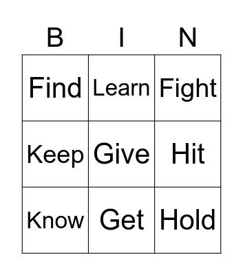 Irregular verbs Bingo Card
