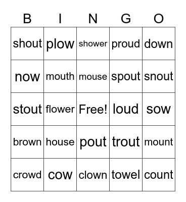 Ou / Ow Vowel Digraphs Bingo Card
