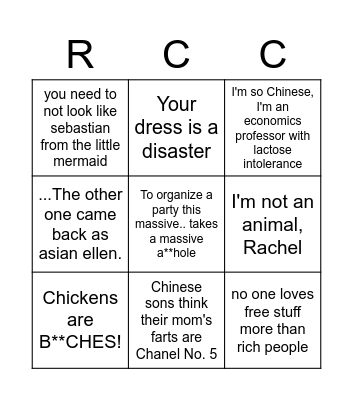 Crazy Rich Asians Bingo Card