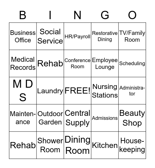 FACILITY  BINGO - Areas Bingo Card