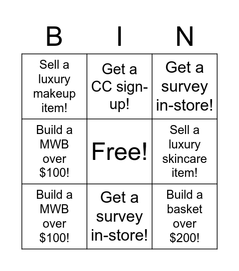 Personal Shopper Bingo! Bingo Card