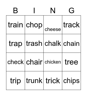 ch versus tr words Bingo Card