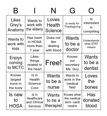 HOSA BINGO Card