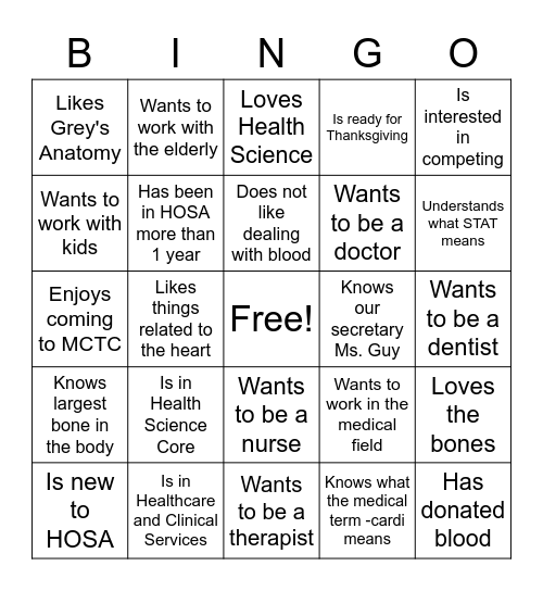 HOSA BINGO Card