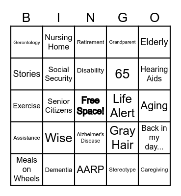 Senior Citizens Bingo Card