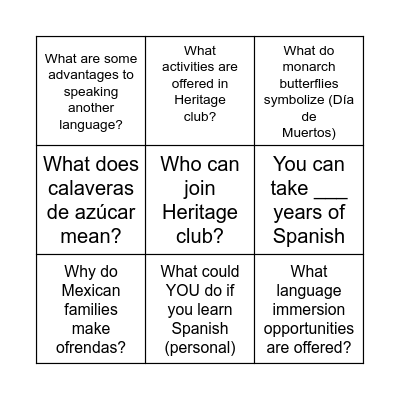 open house bingo Card