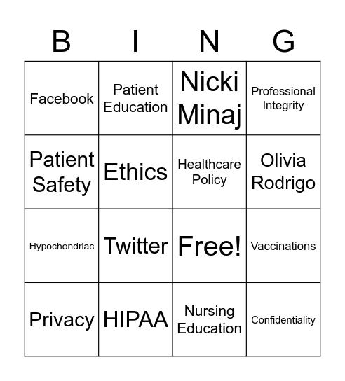 Social Media In Nursing Bingo Card