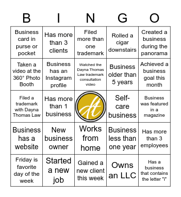 DAYNA THOMAS LAW Bingo Challenge Bingo Card