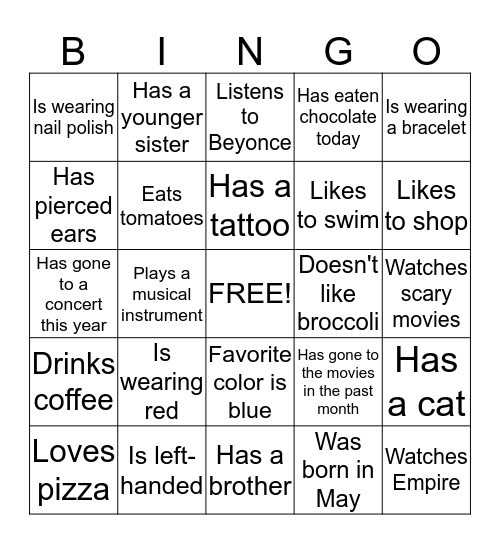 Group Bingo Card