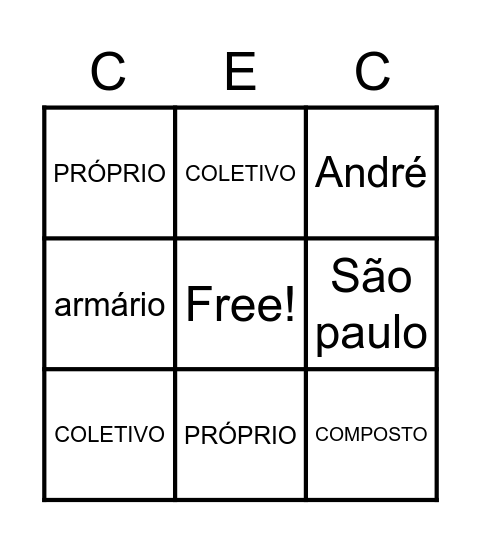 BINGO DOS SUBSTANTIVOS Bingo Card