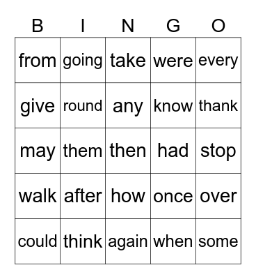 FIRST GRADE SIGHT WORDS Bingo Card